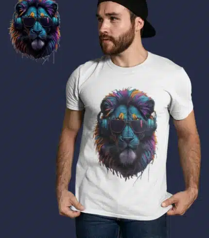 Colorful Lion Printed T Shirt