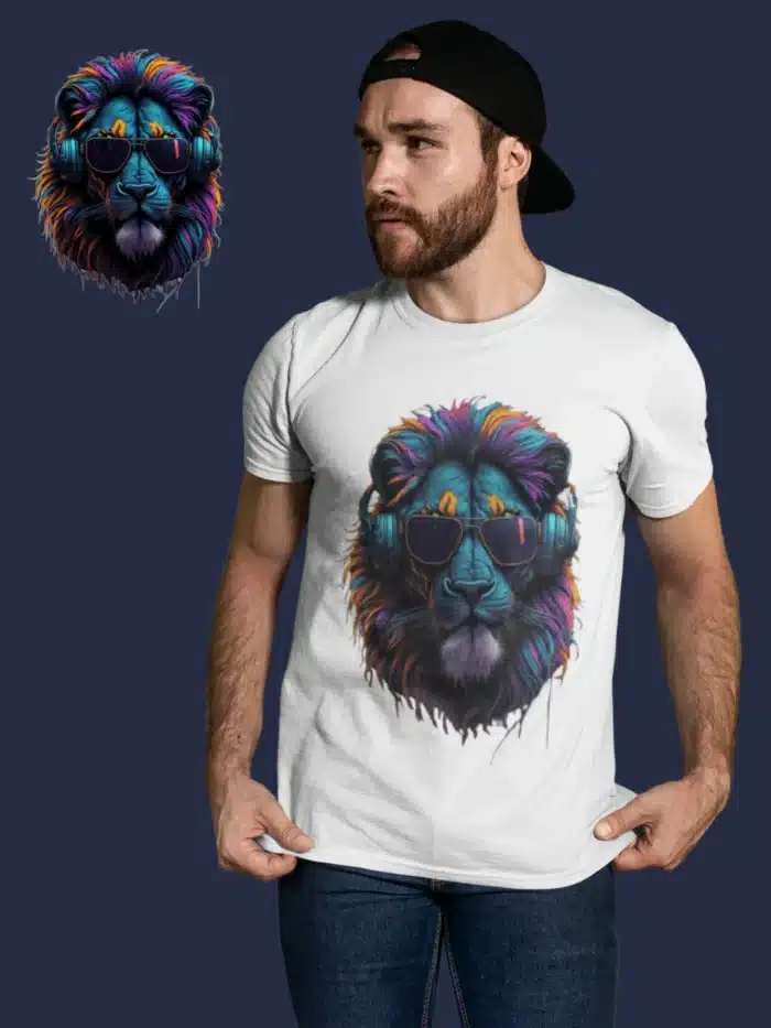 Colorful Lion Printed T Shirt